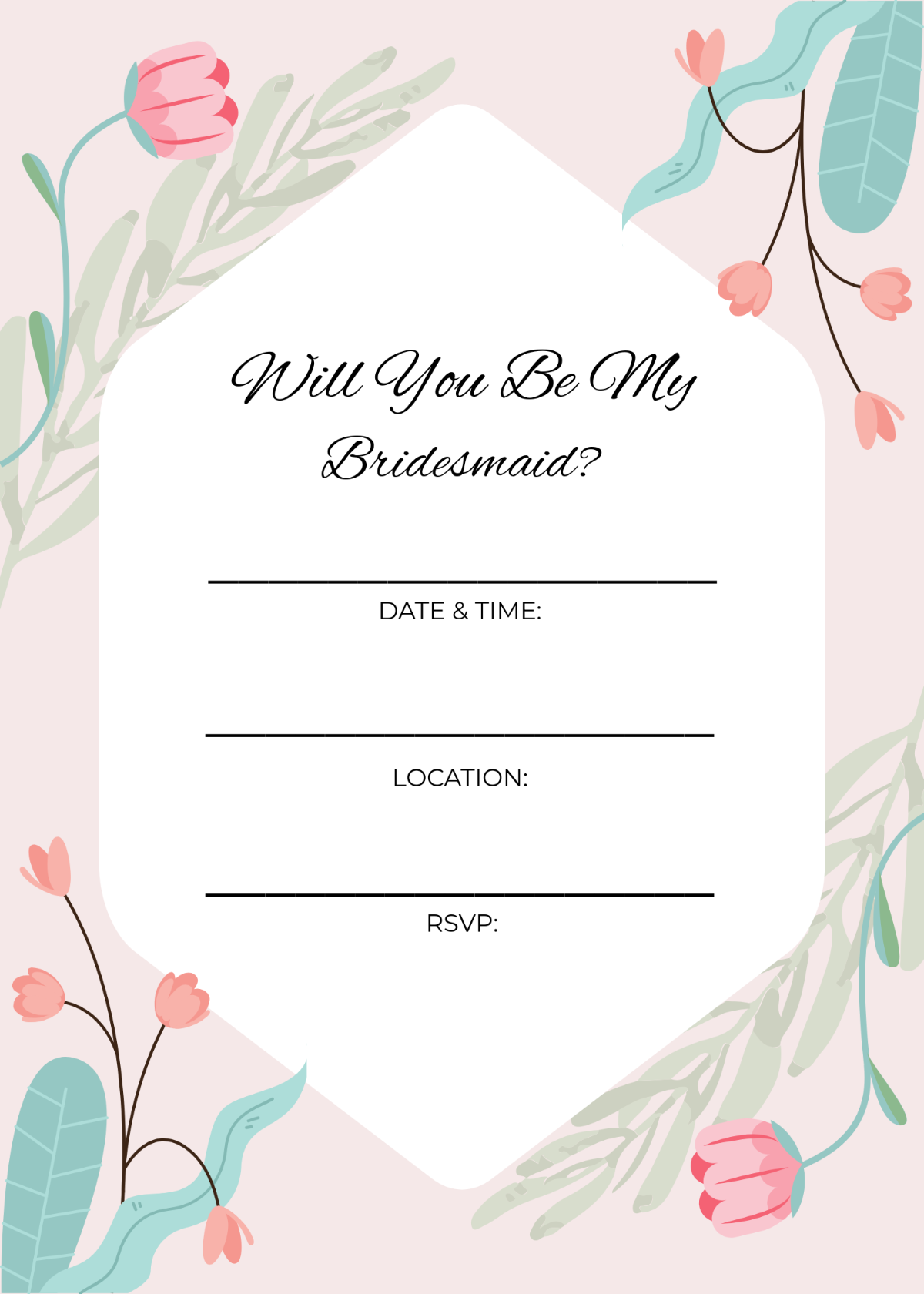 Blank Marriage Invitation Template for Bridesmaid - Edit Online & Download