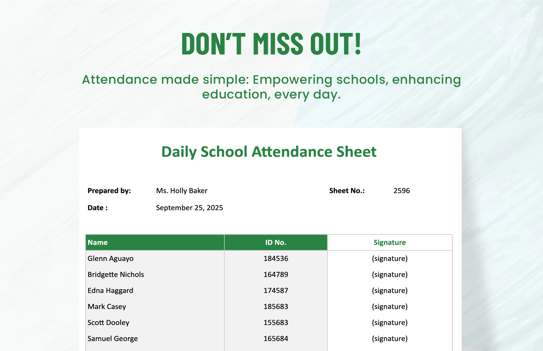 Daily School Attendance Sheet Template