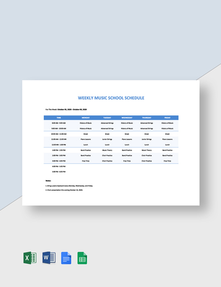 Editable Weekly School Schedule Template - Google Docs, Google Sheets, Excel, Word