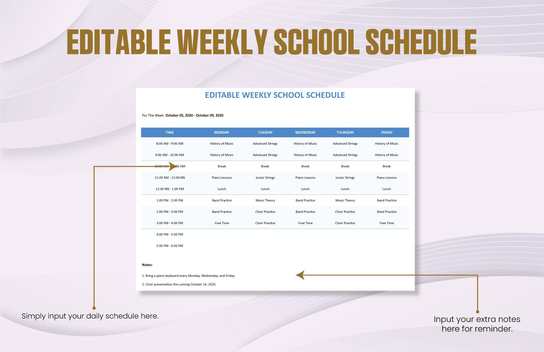 Editable Weekly School Schedule Template
