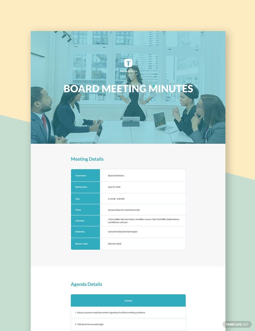 Sample Board Meeting Minutes Template