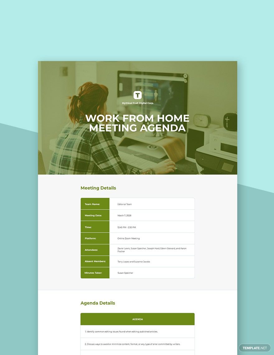 work from home meeting agenda Template