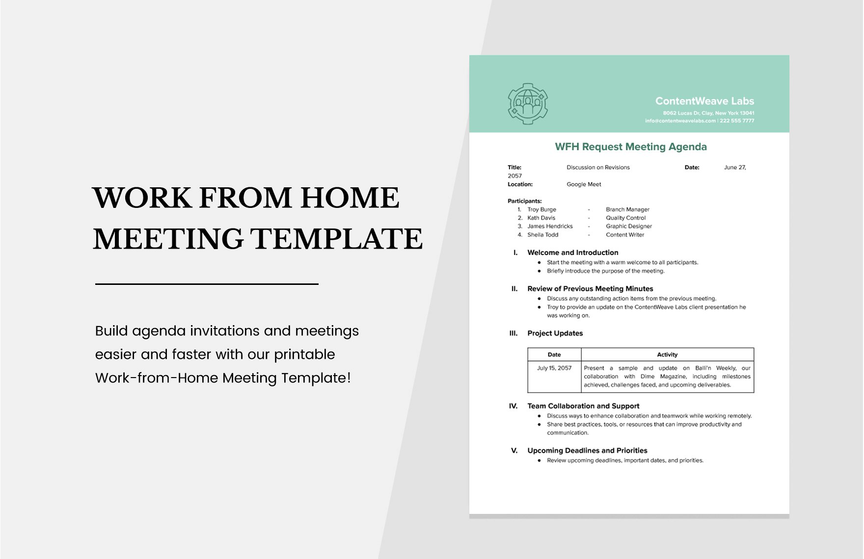 Work From Home Meeting Agenda Template
