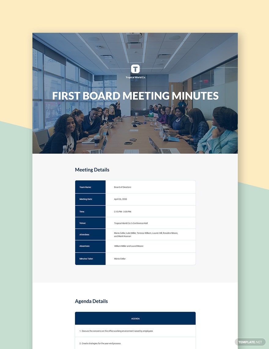 First Board Meeting Minutes Template