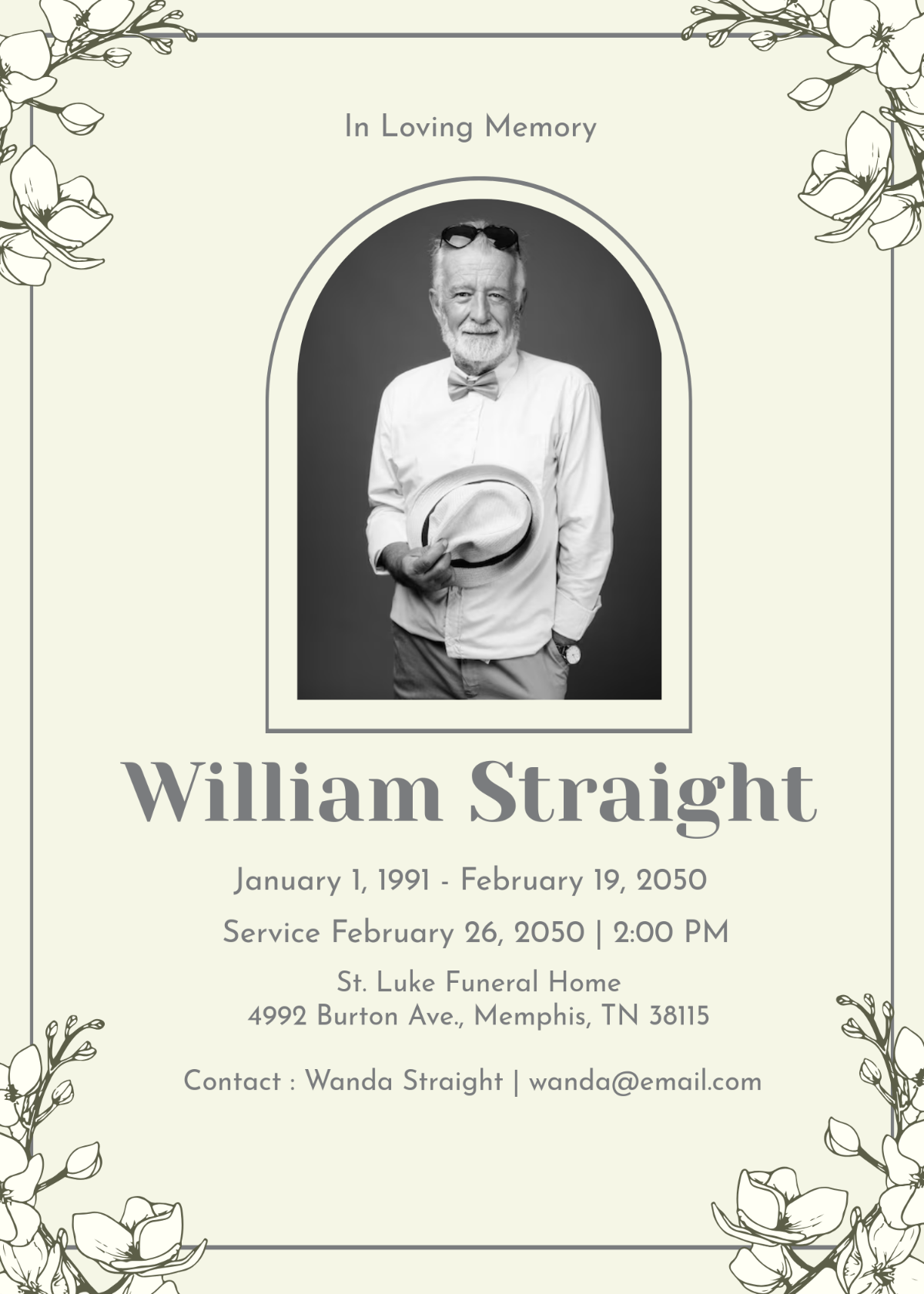 Simple Obituary Service Invitation Template - Edit Online & Download
