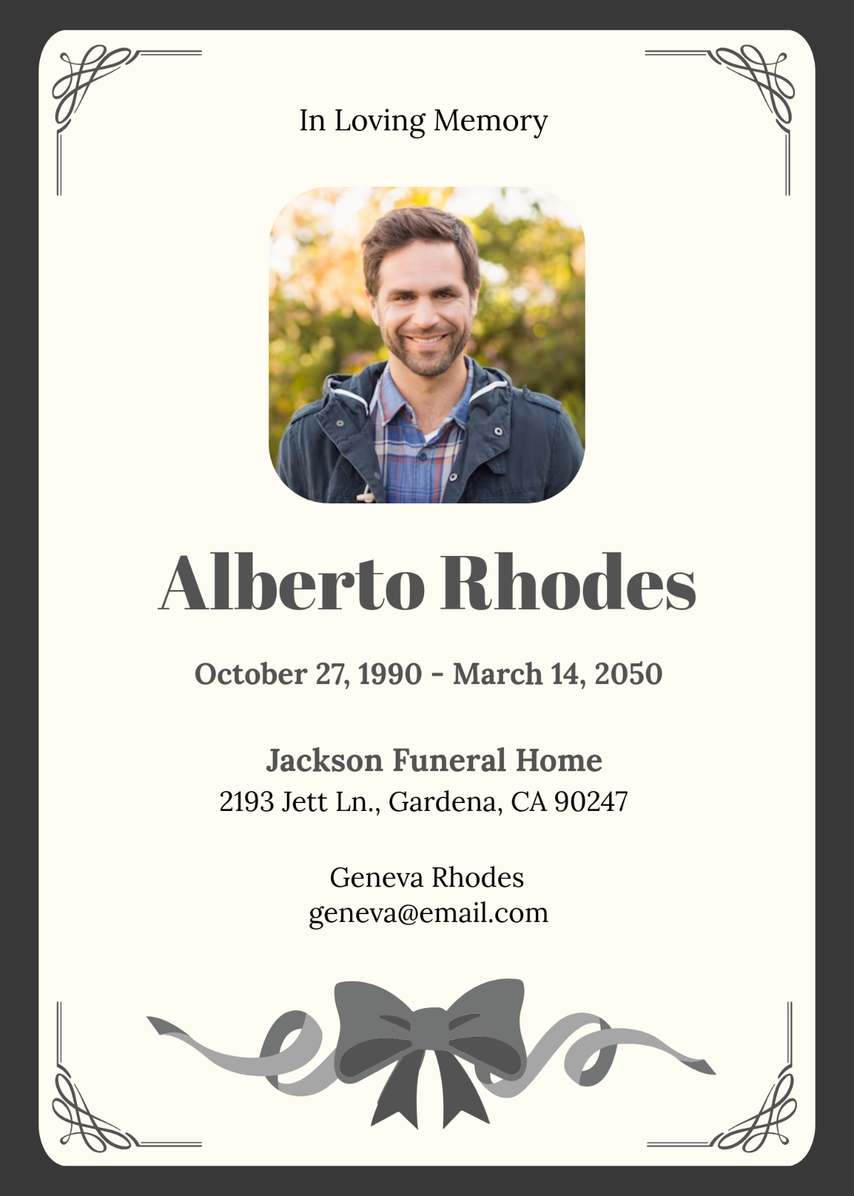 Aesthetic Obituary Photo Invitation Template | Template.net