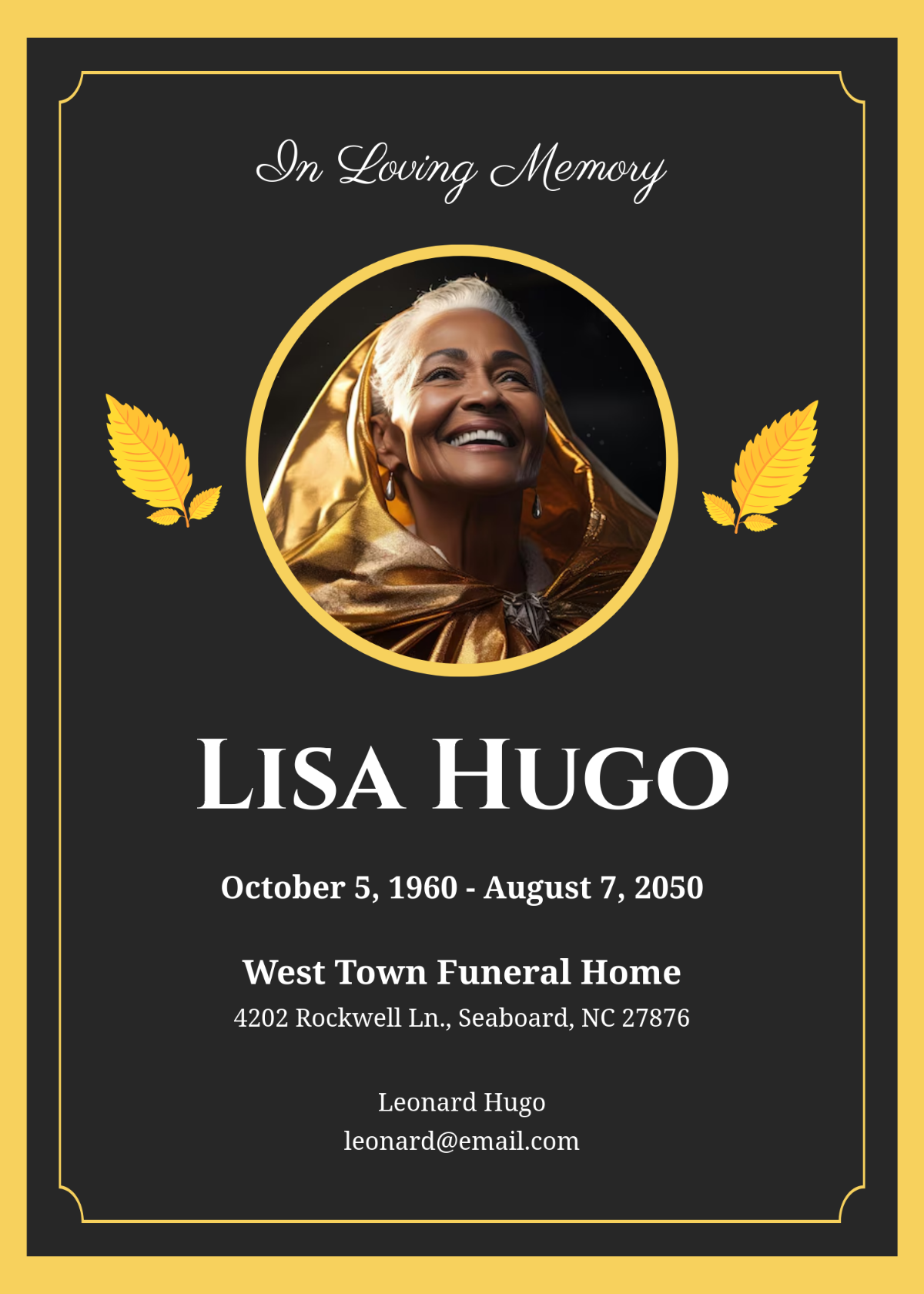 Gold Obituary Invitation Template - Edit Online & Download