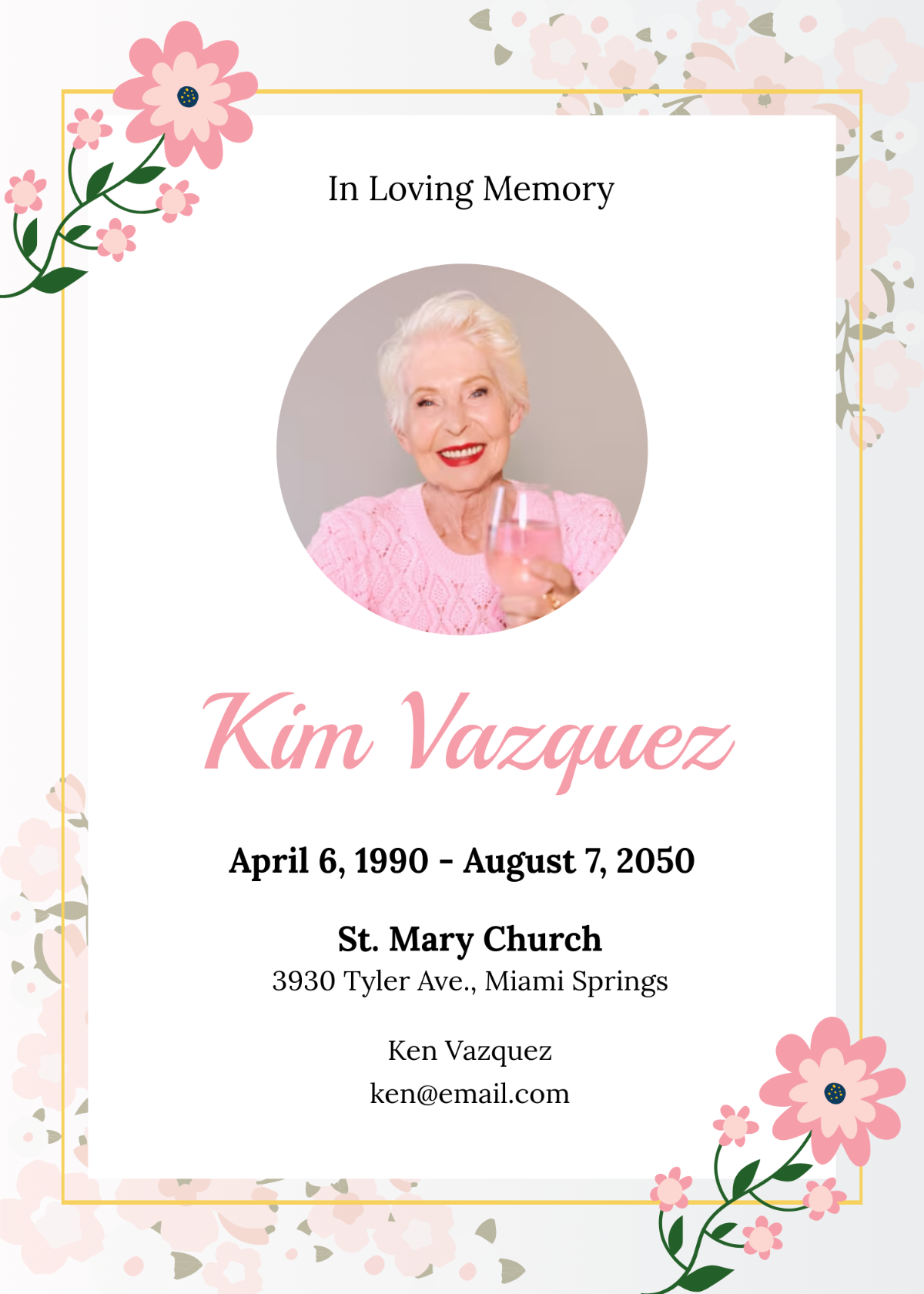 Floral Obituary Invitation Template - Edit Online & Download