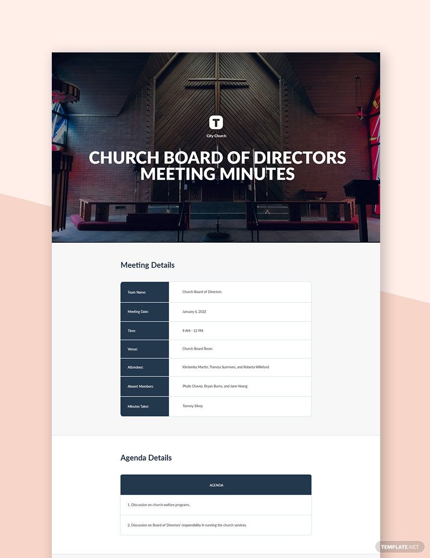 Church Board Of Directors Meeting Minutes Template in Word, Google Docs, Pages - Download | Template.net