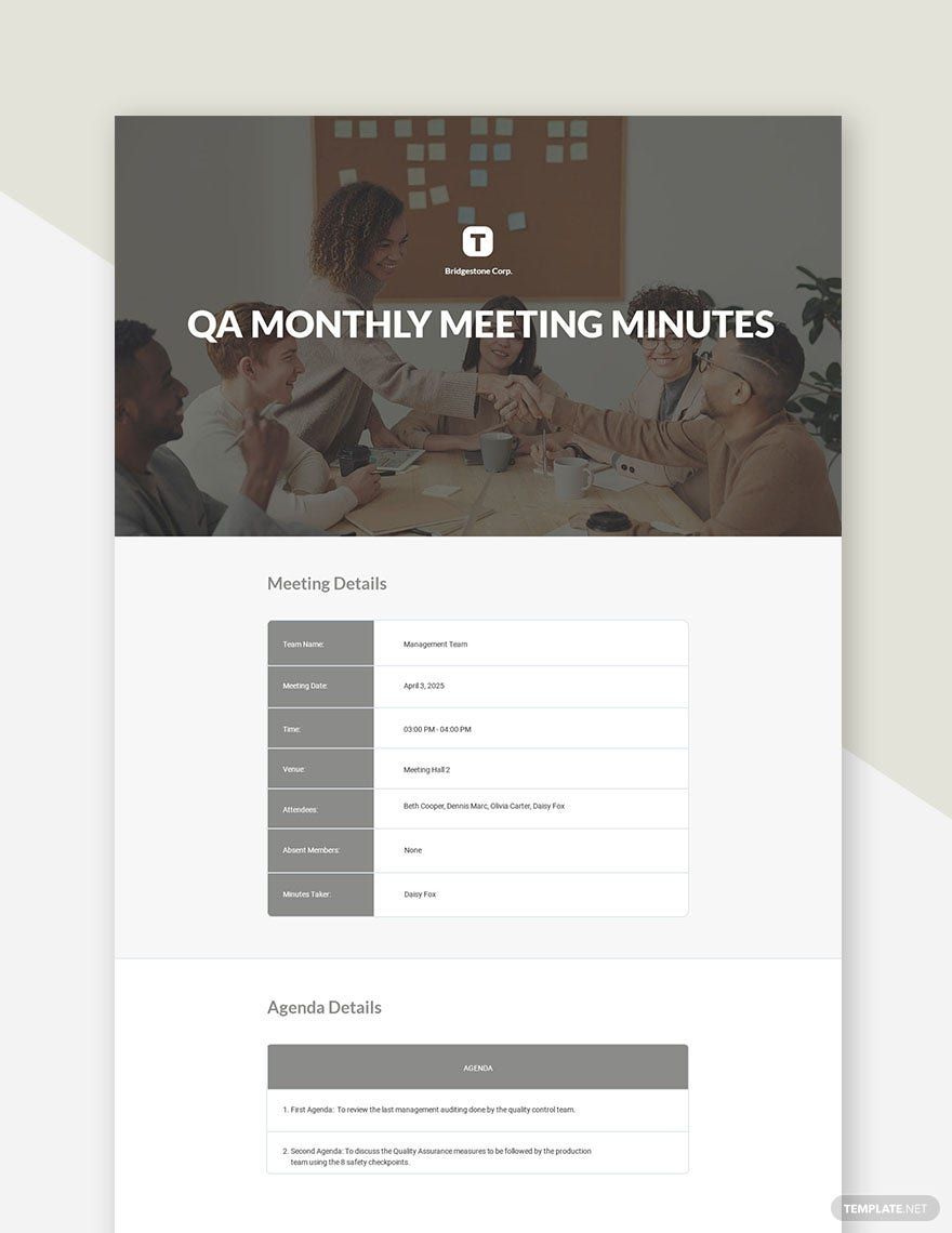 QA Monthly Meeting Minutes Template