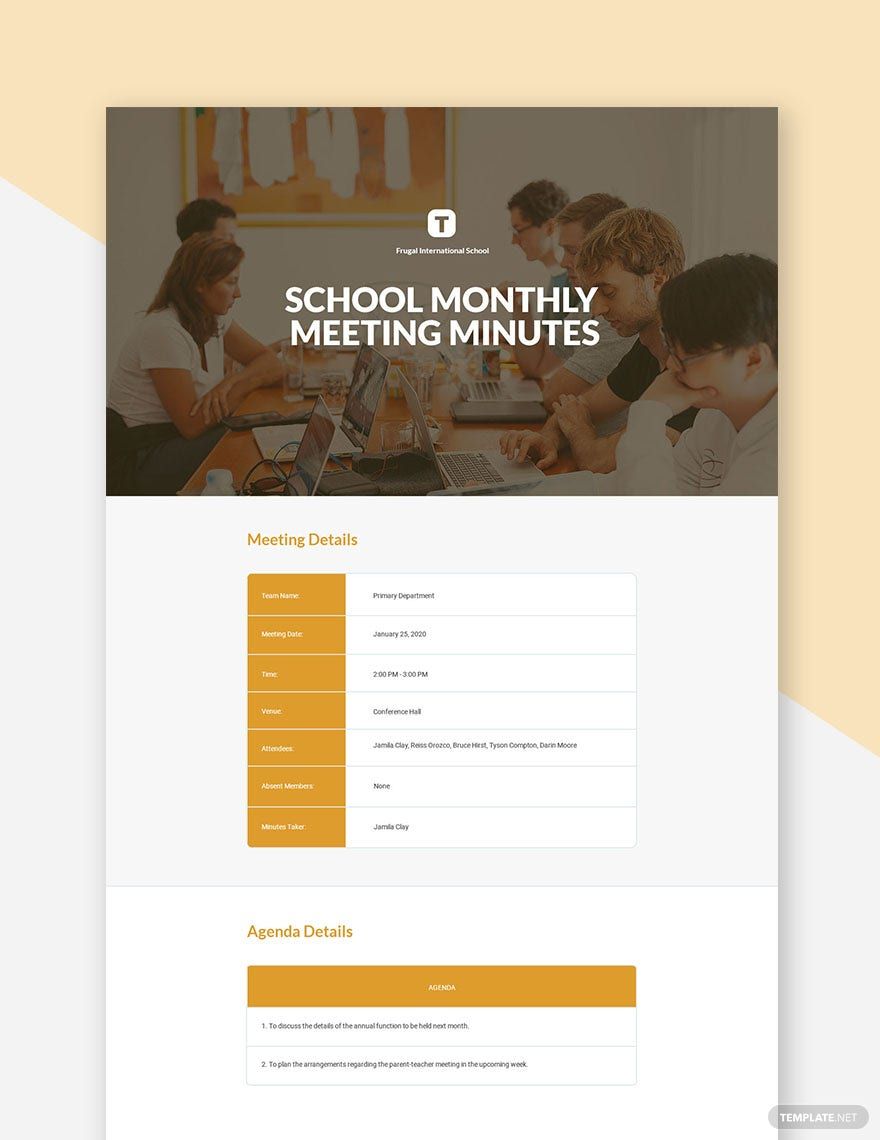 School Monthly Meetings Template in Word, Google Docs, Apple Pages