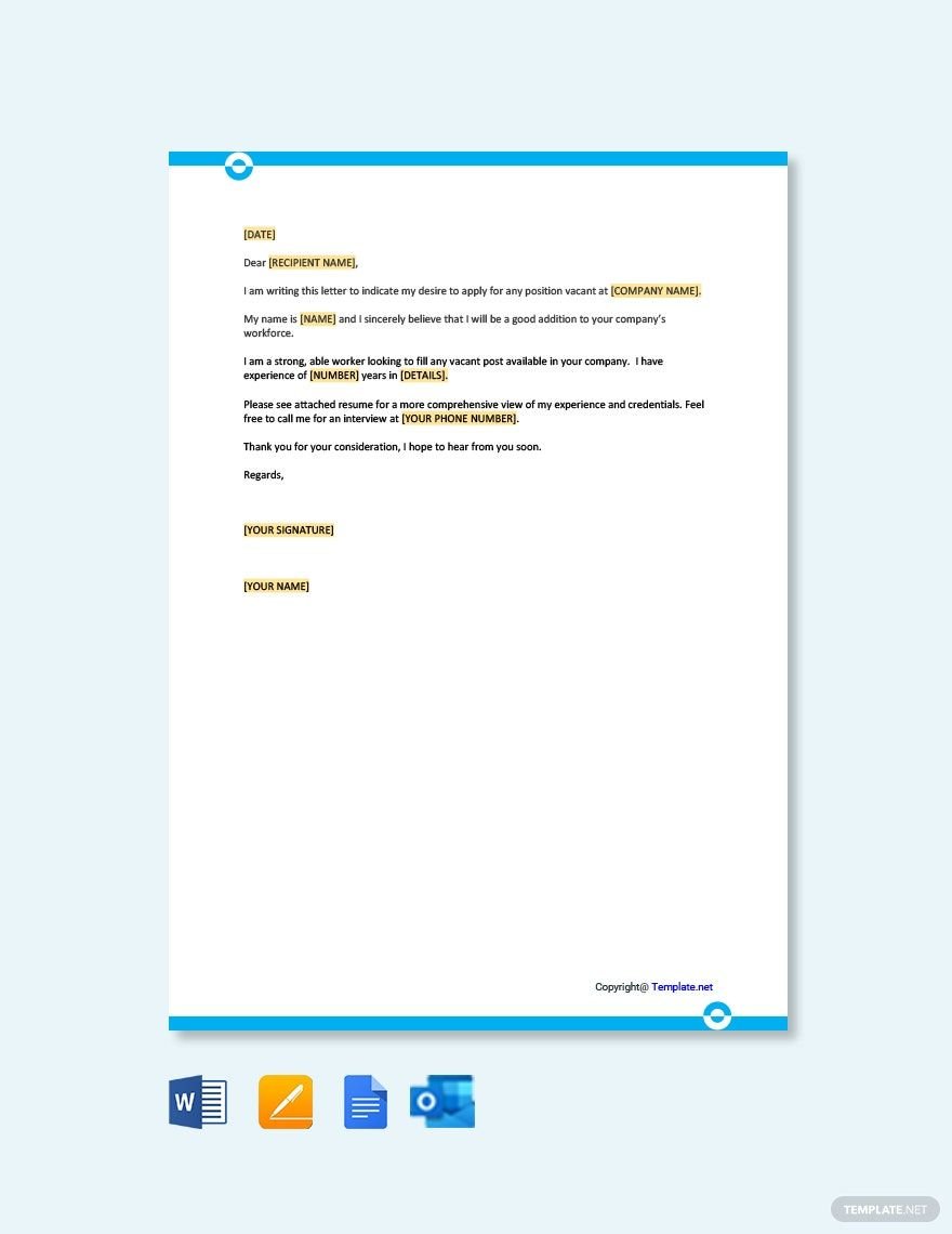 Application Letter Template Sample For Any Position