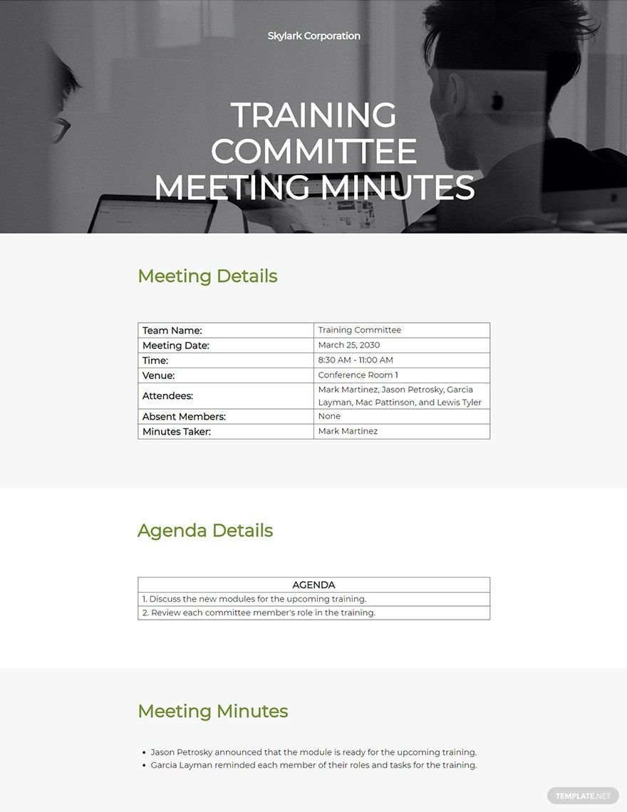 Training committee meeting minutes Template