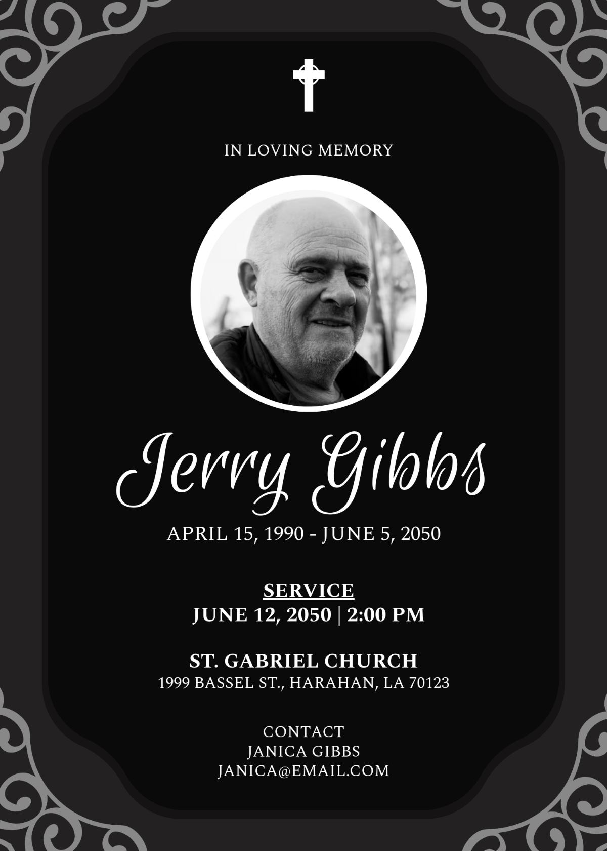 Black and White Obituary Invitation Template - Edit Online & Download