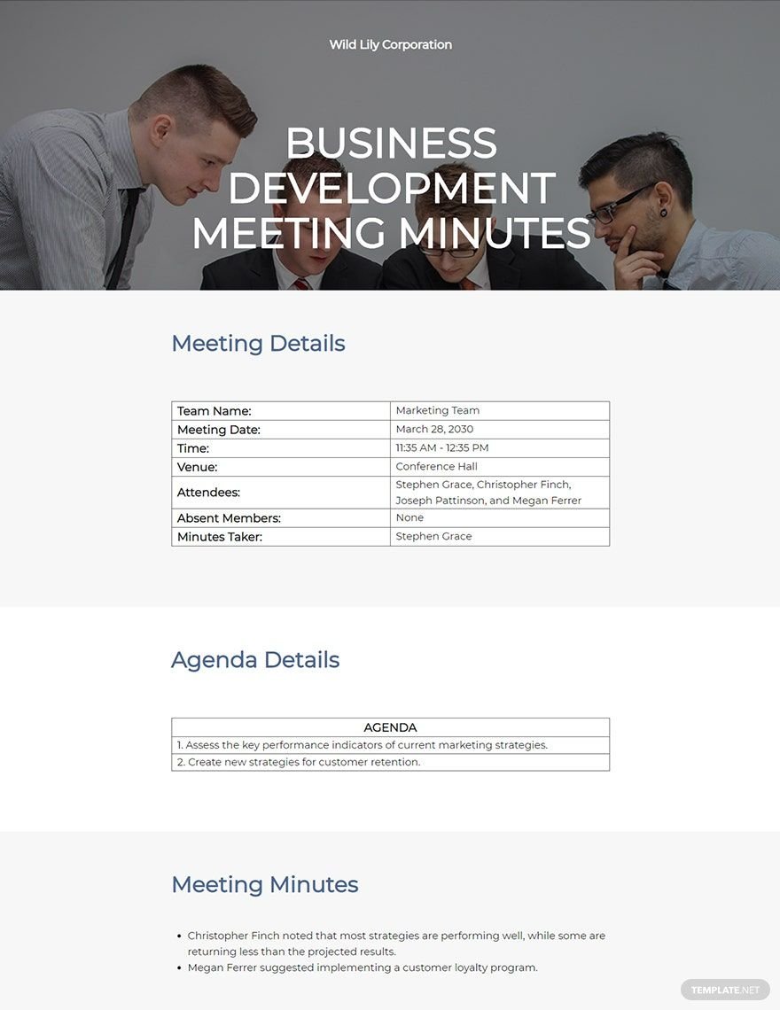 business development meeting minutes template