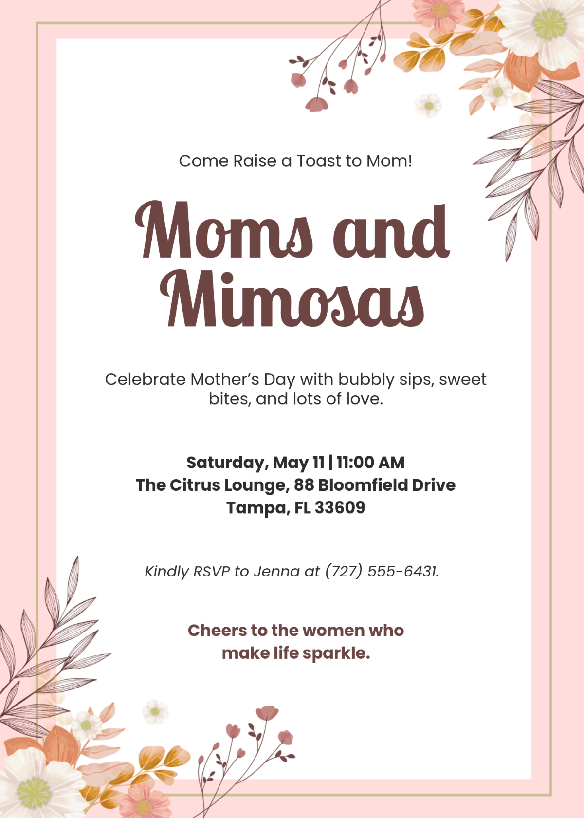 Free Moms and Mimosas Mother's Day Invitation Template