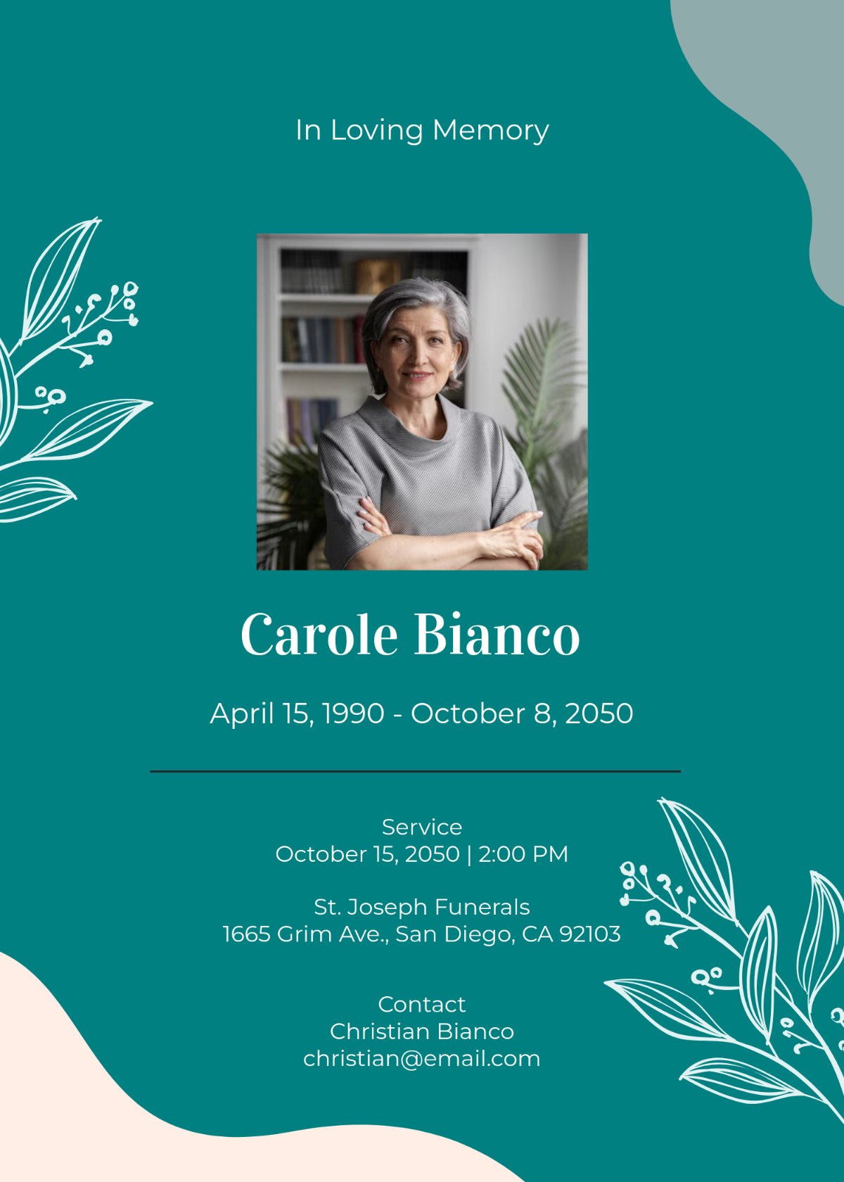 Teal Obituary Invitation Template - Edit Online & Download