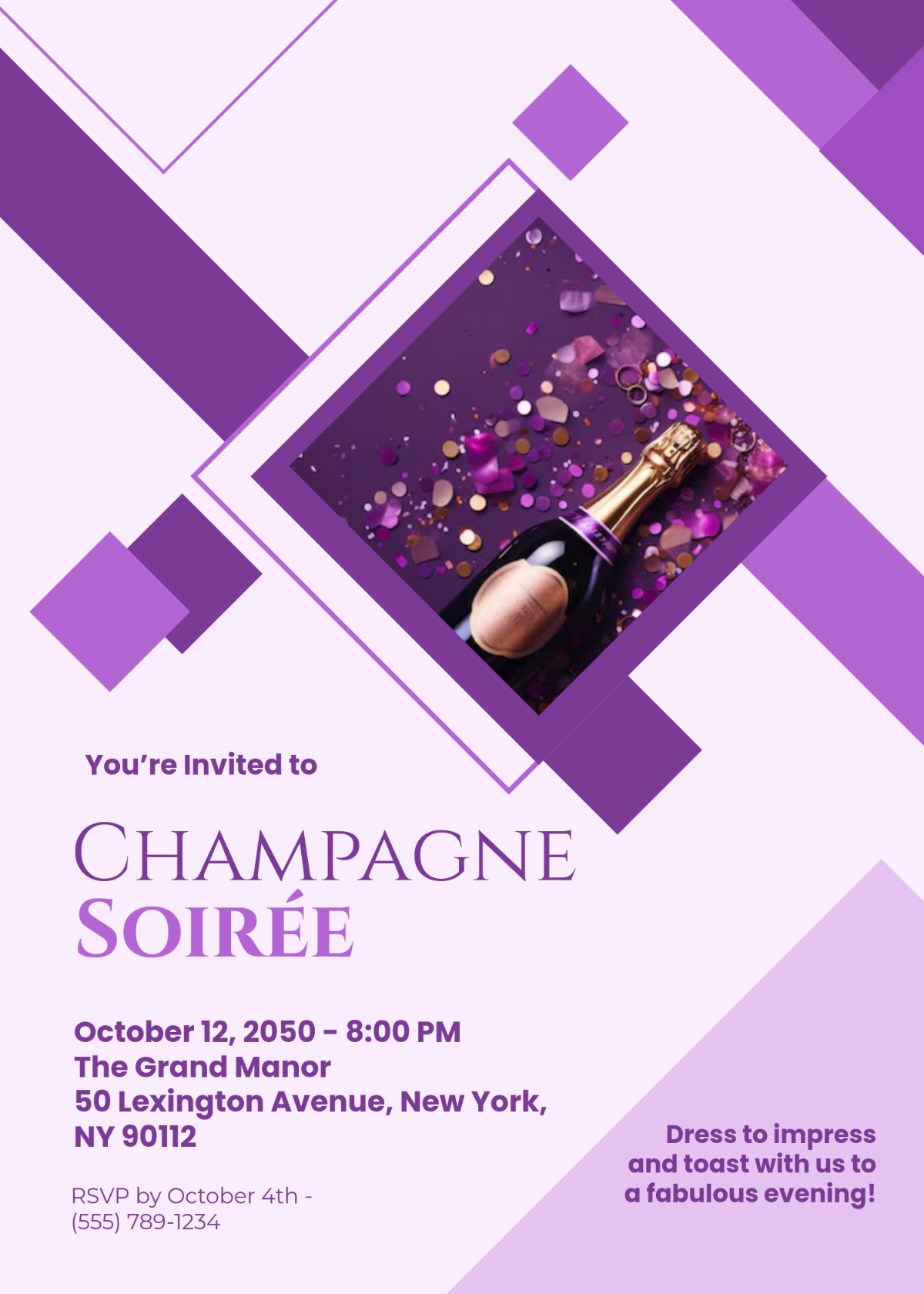 Purple Champagne Invitation Template - Edit Online & Download