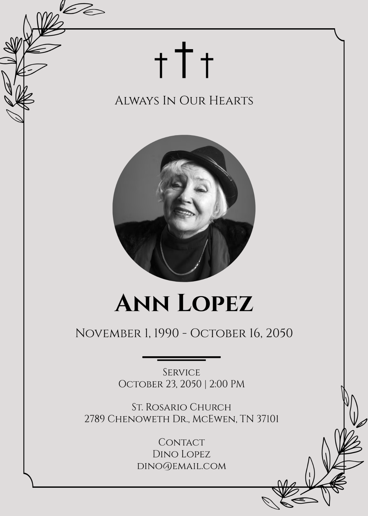 Gray Obituary Invitation Template - Edit Online & Download