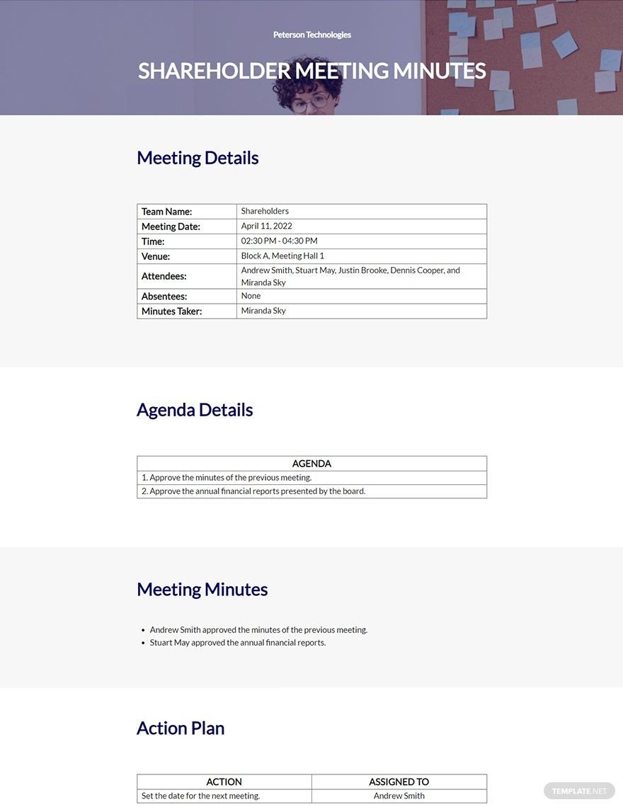 Free Simple Shareholder Meeting Minutes Template