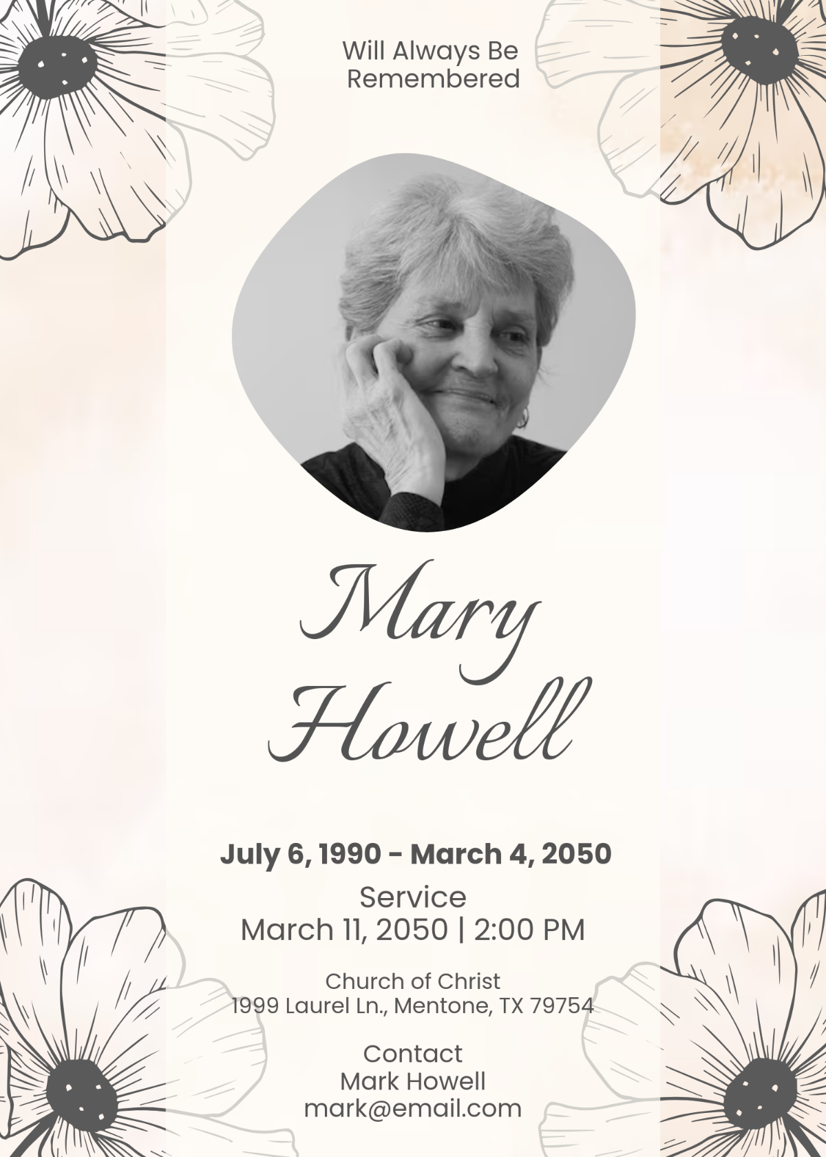 Watercolor Obituary Invitation Template - Edit Online & Download