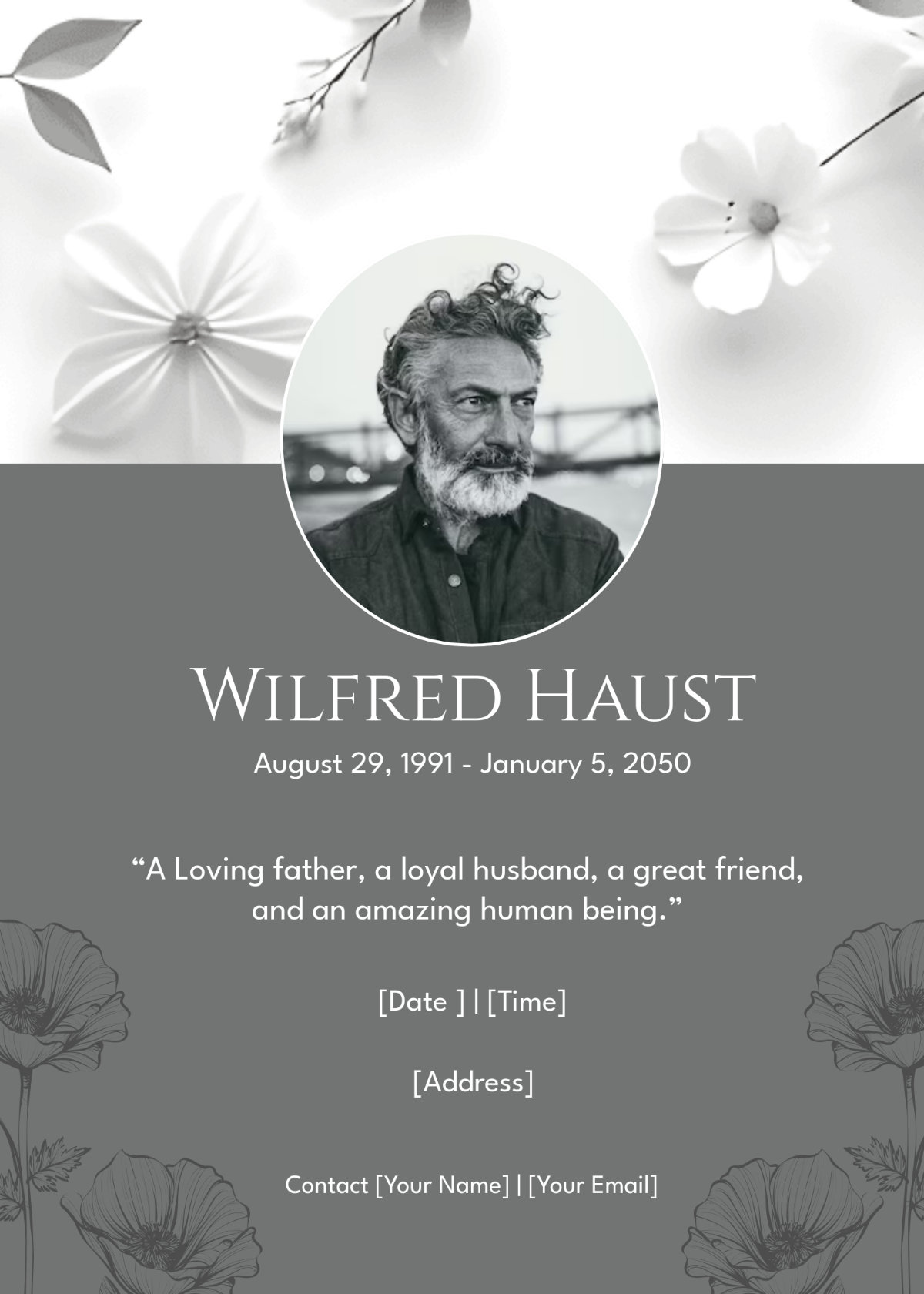 Blank Obituary Invitation with Eulogy Template - Edit Online & Download