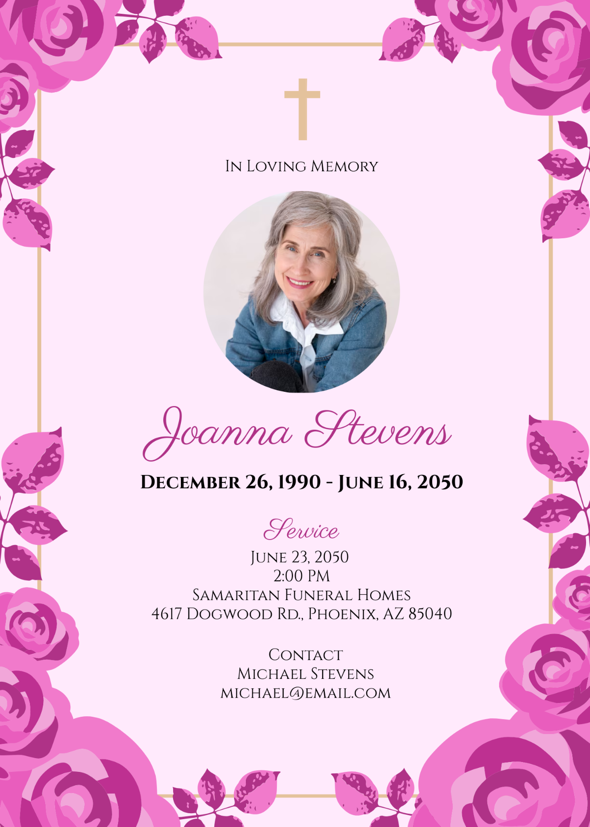 Pink Obituary Invitation Template - Edit Online & Download