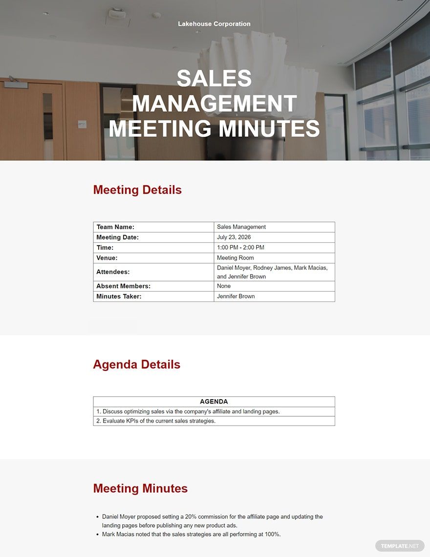 Sample Management Meeting Minutes Template