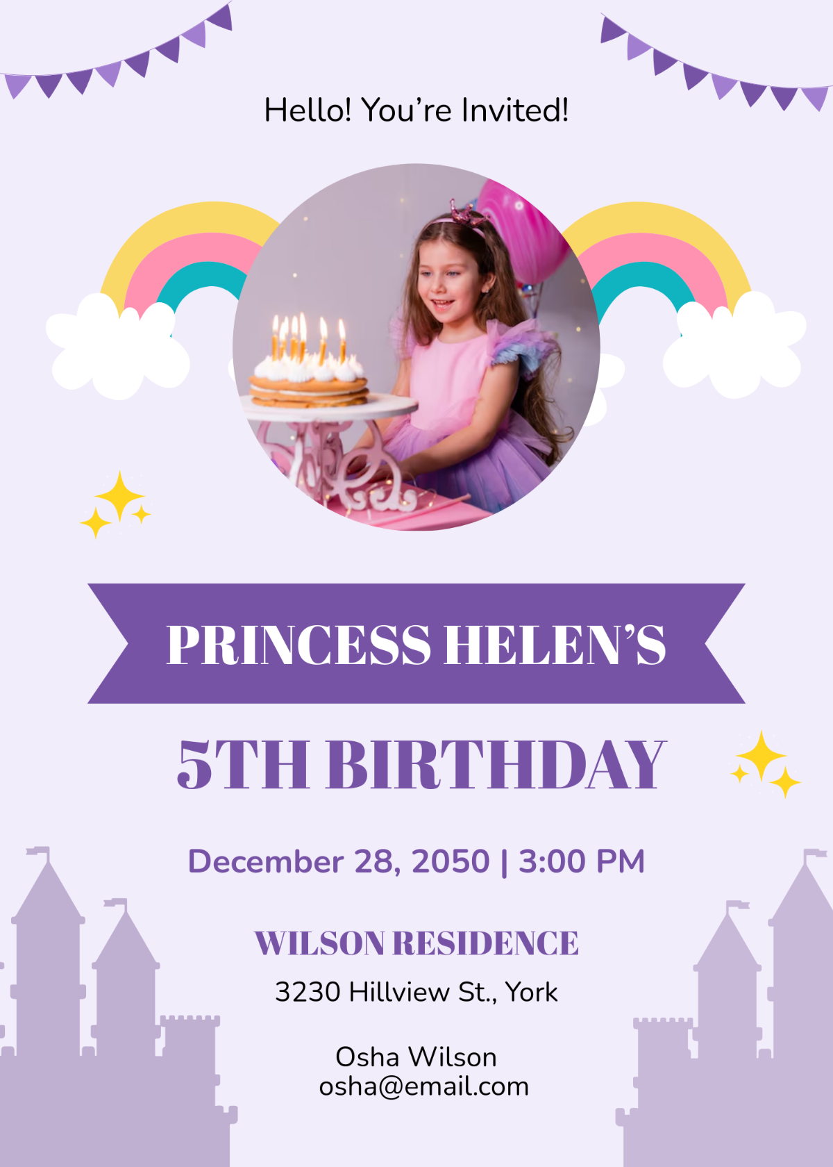 Free Cute Purple Princess Invitation Template