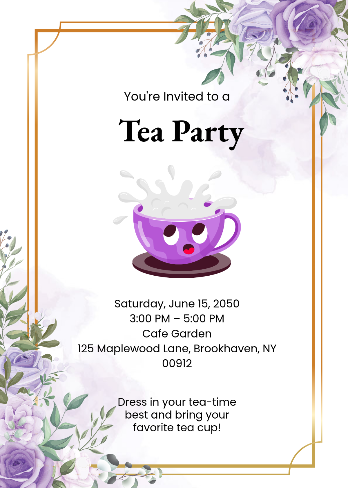 Free Purple Flower Frame Invitation Template