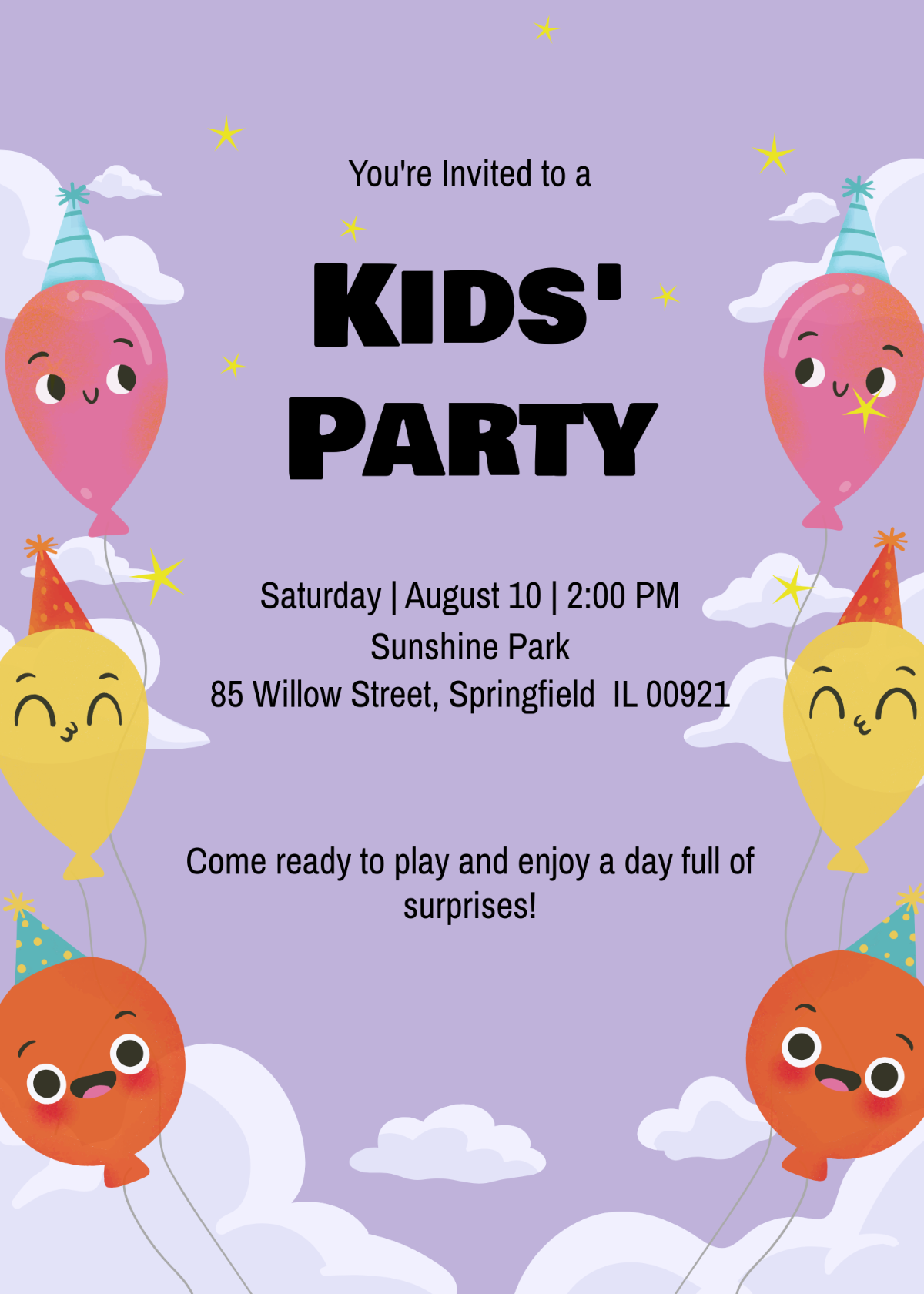 Free Purple Invitation Template for Kids