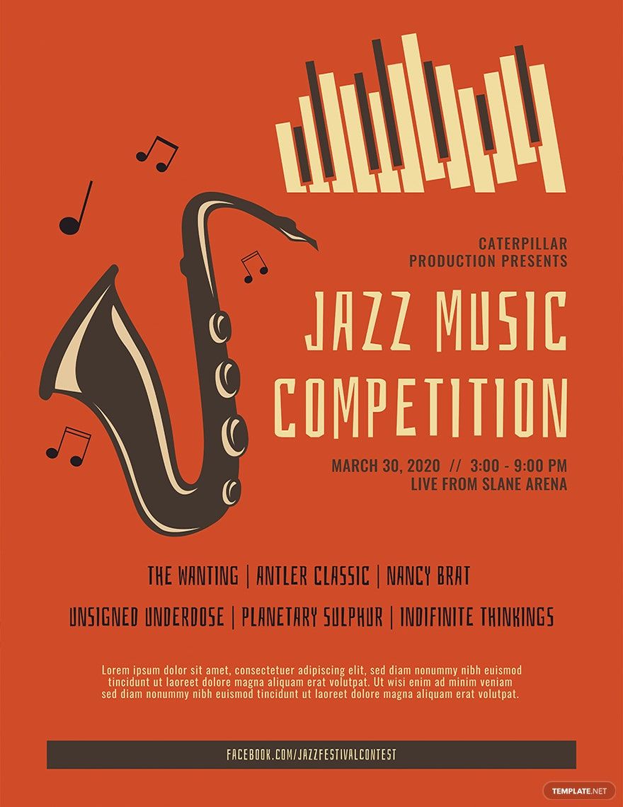 Jazz Music Poster Template in Illustrator, PSD, Apple Pages