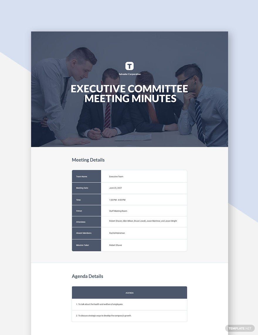 Weekly Executive Committee Meeting Minutes Template