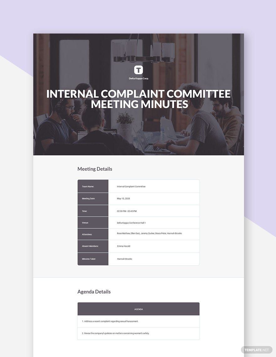Internal Complaint Committee Meeting Minutes Template