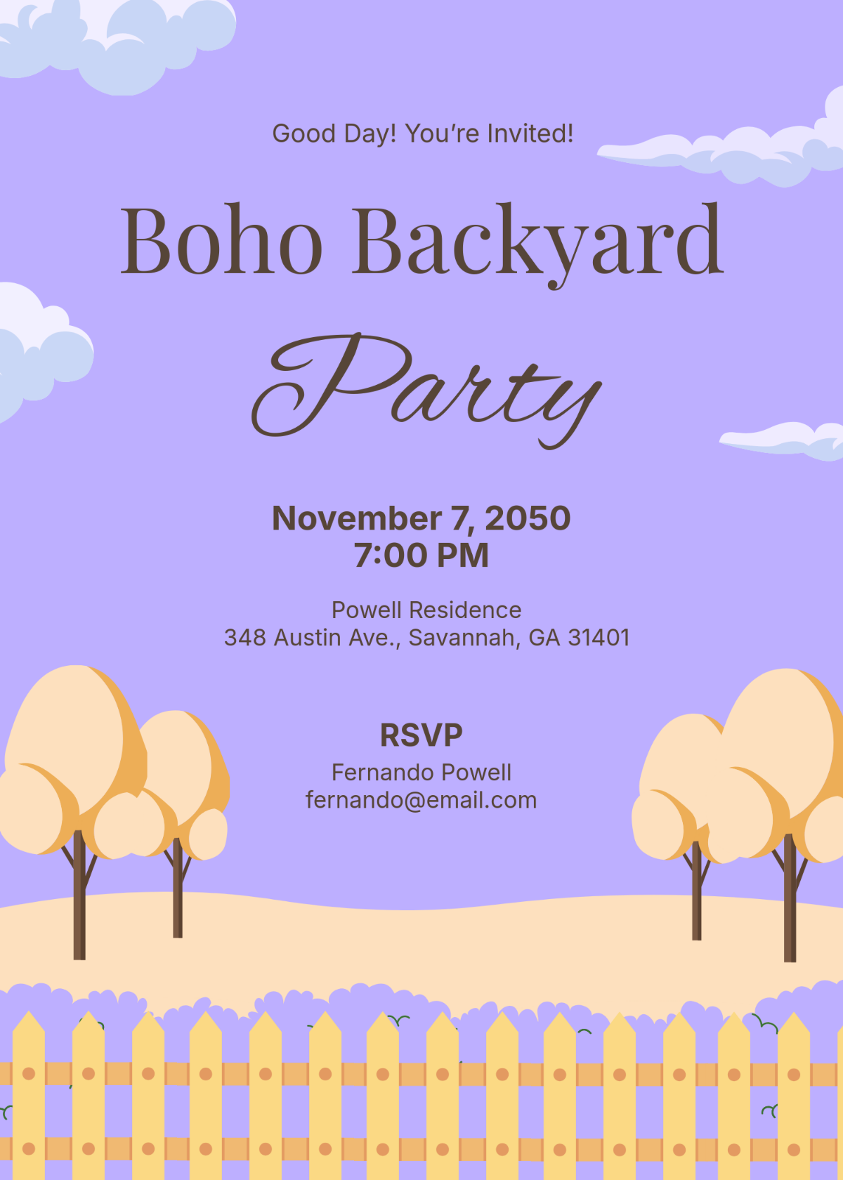 Free Boho Purple Invitation Template