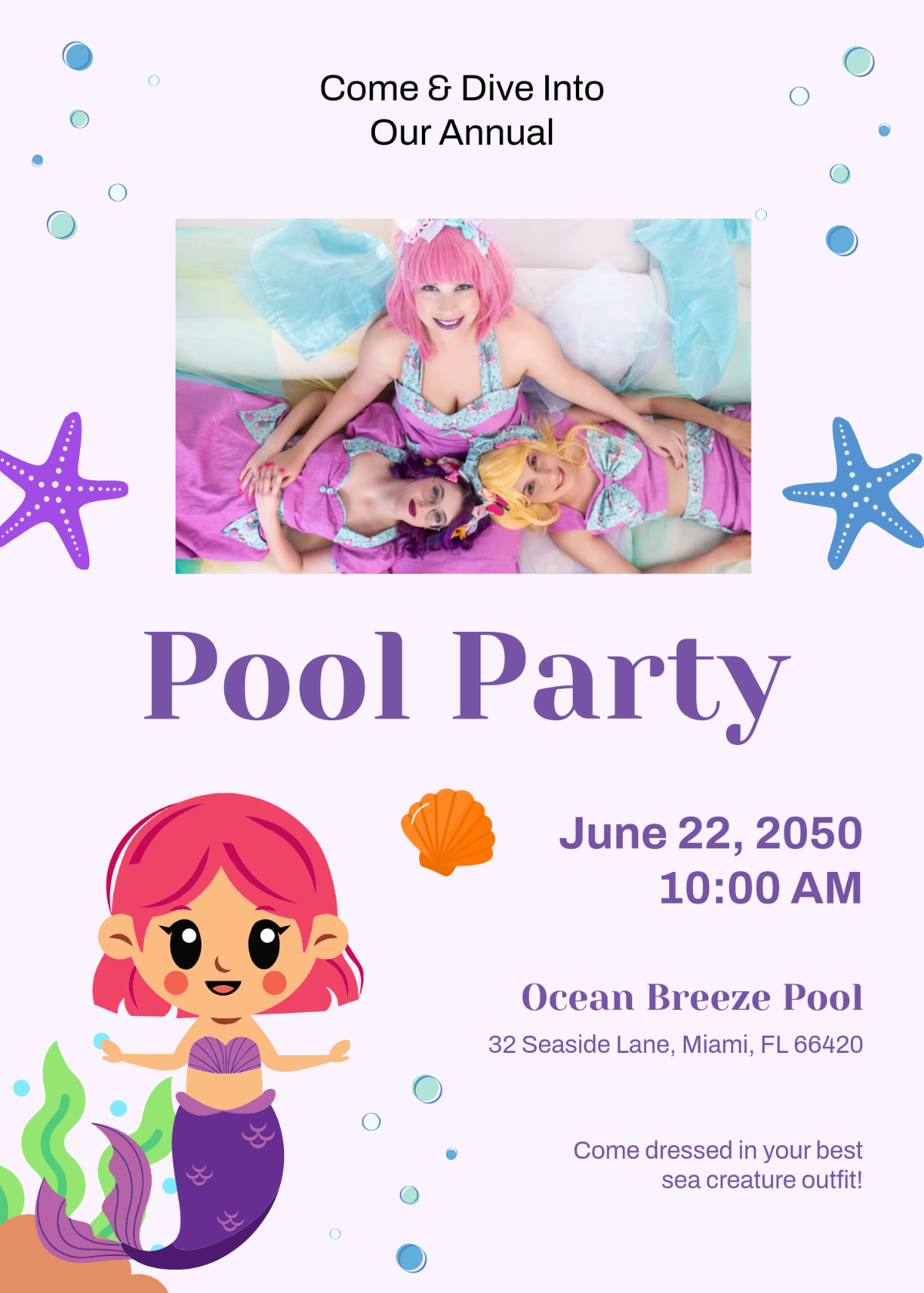Purple Mermaid Invitation Template - Edit Online & Download
