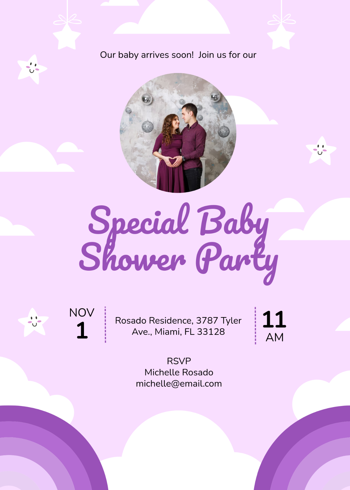 Free Purple Baby Shower Invitation Template