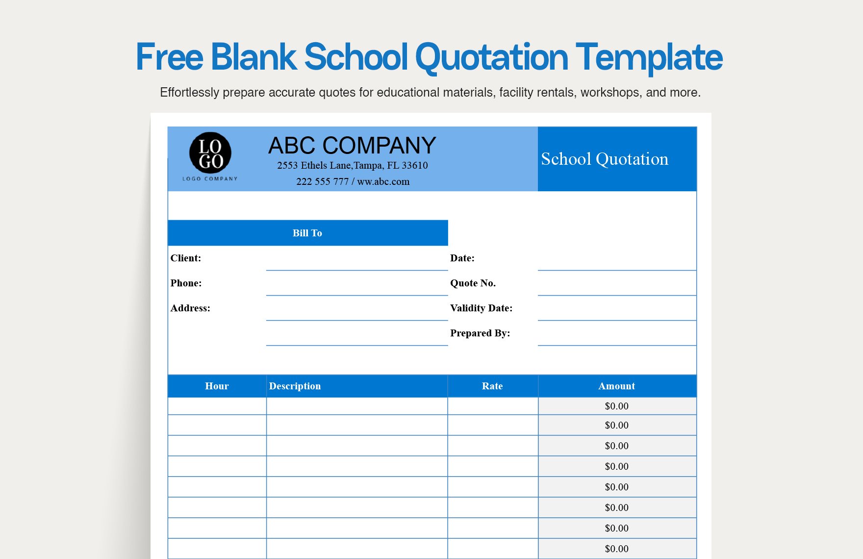 Blank School Quotation Template in Word, Google Docs, Excel, Google Sheets