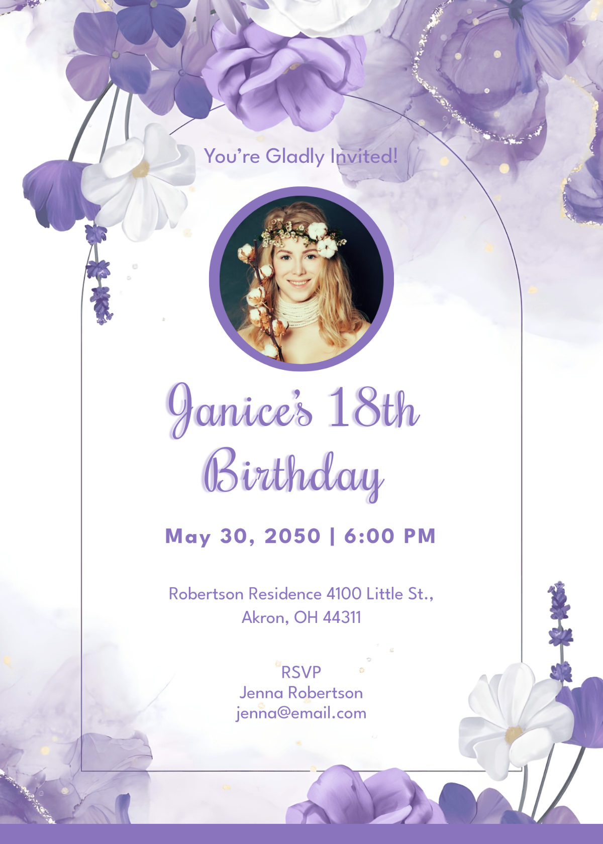 Free Purple Roses Background Invitation Template