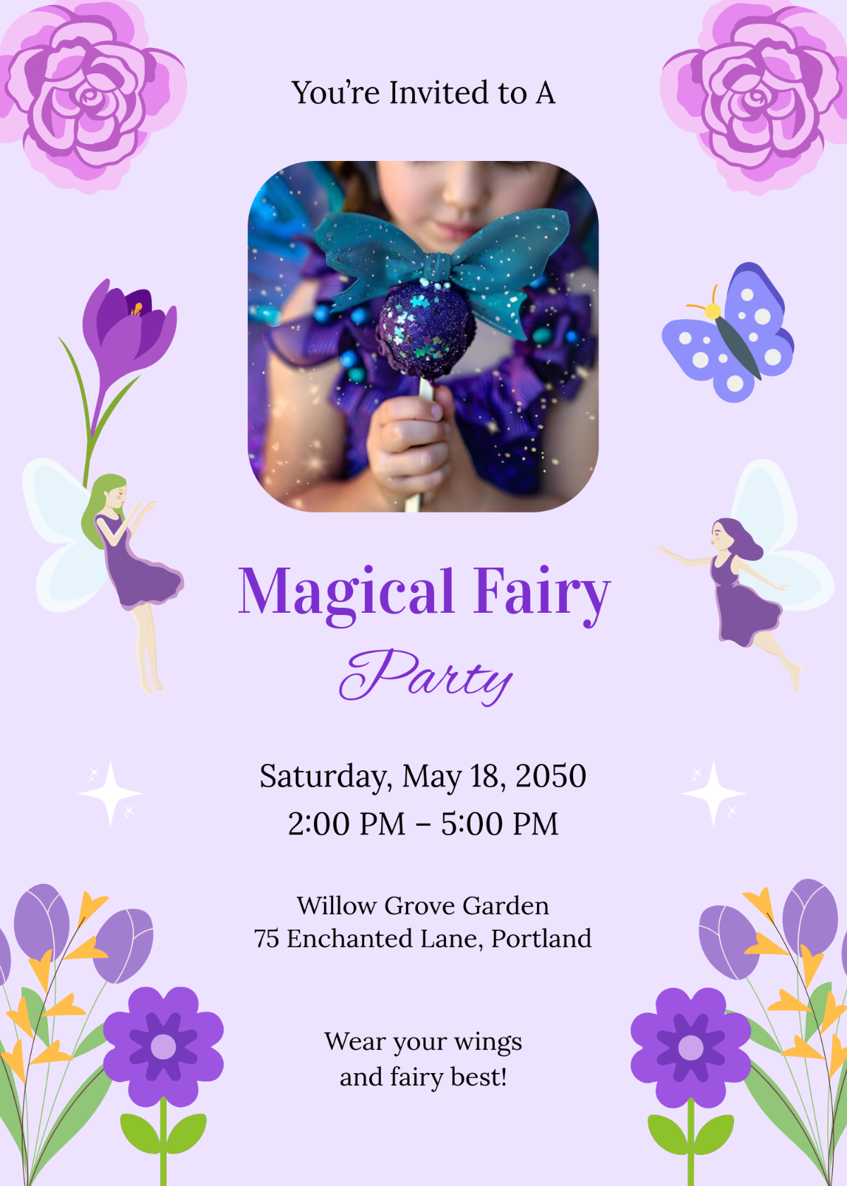 Creative Purple Fairy Invitation Template - Edit Online & Download