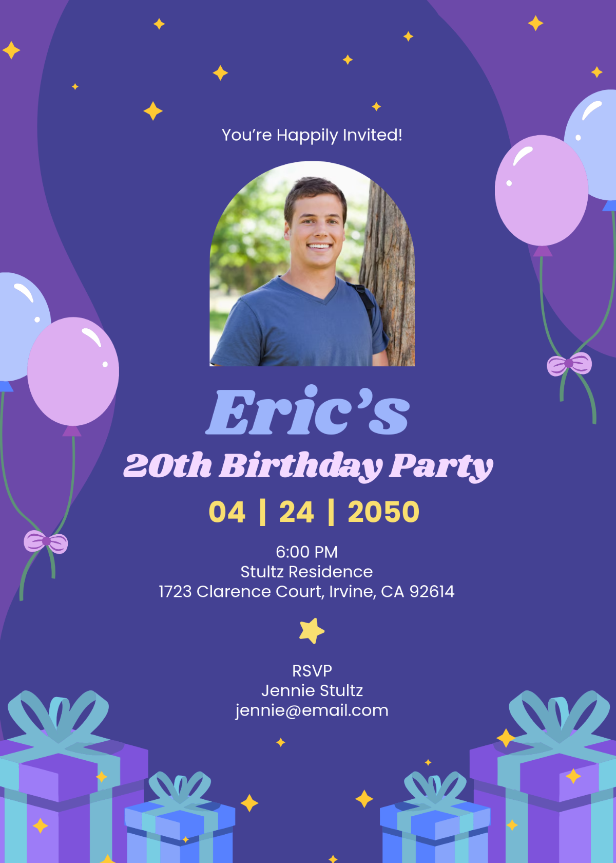 Free Blue & Purple Birthday Invitation Template