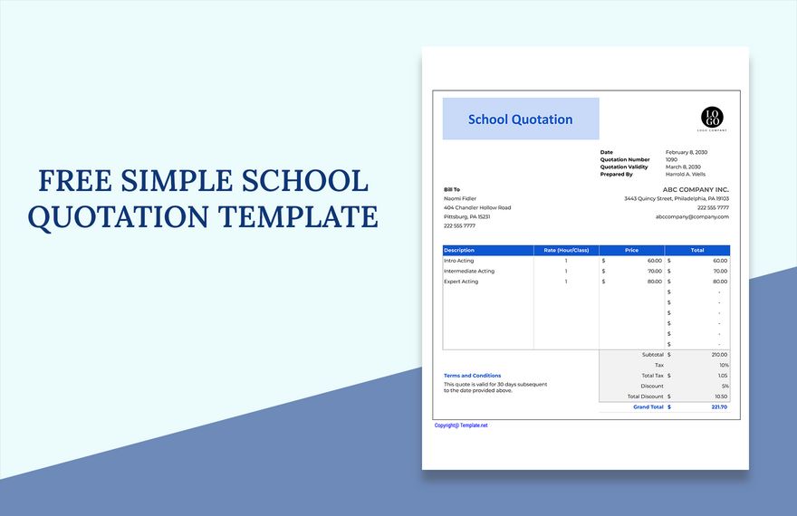 Free Simple School Quotation Template - Google Docs, Google Sheets ...