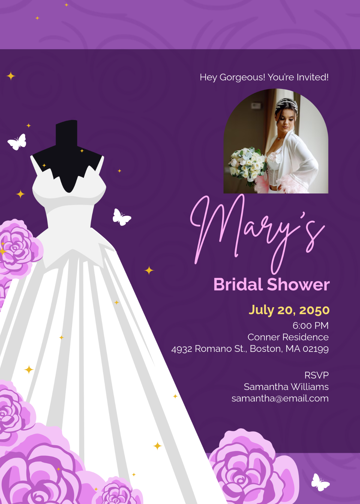 Free Purple Bridal Shower Invitation Template