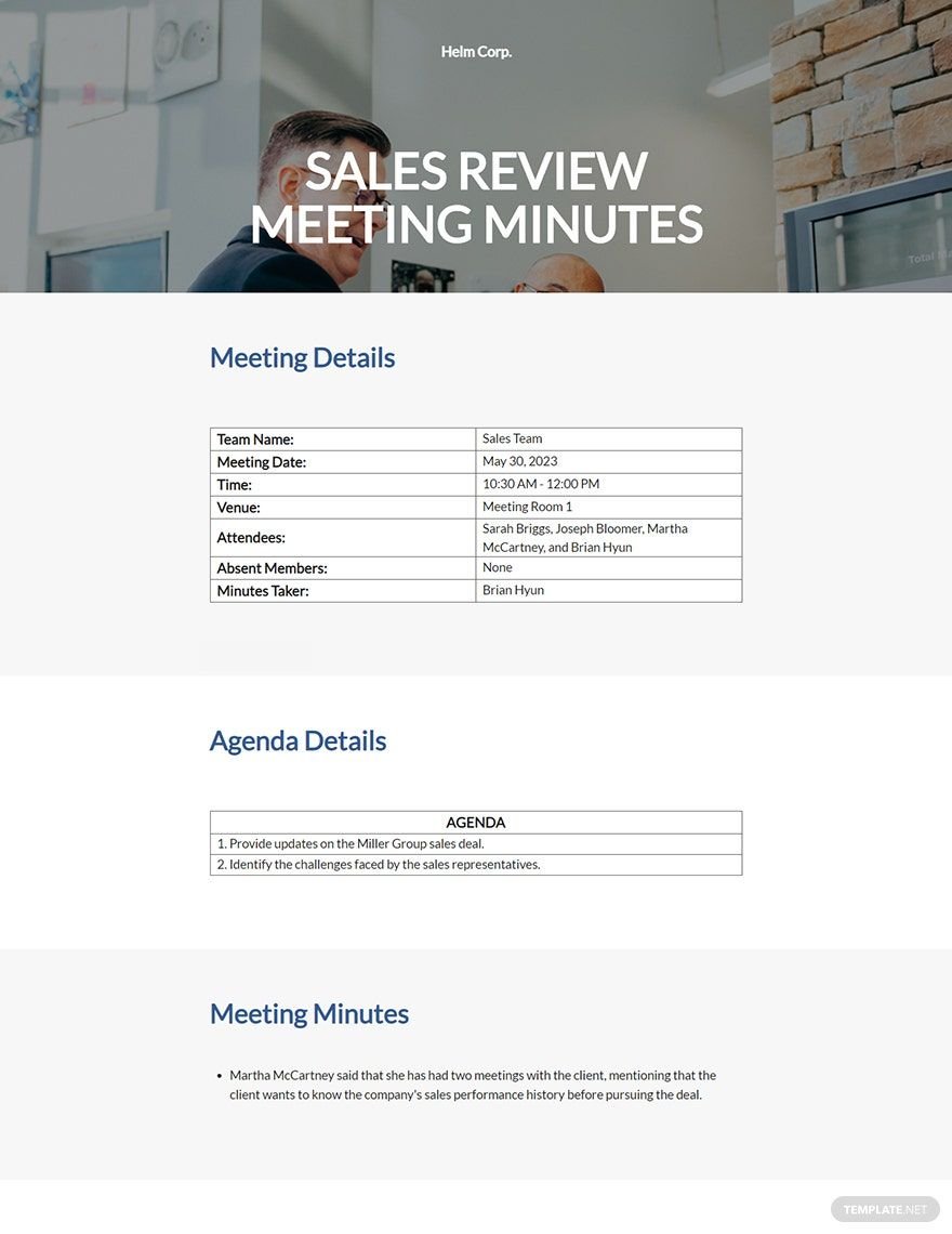 sales review meeting minutes Template