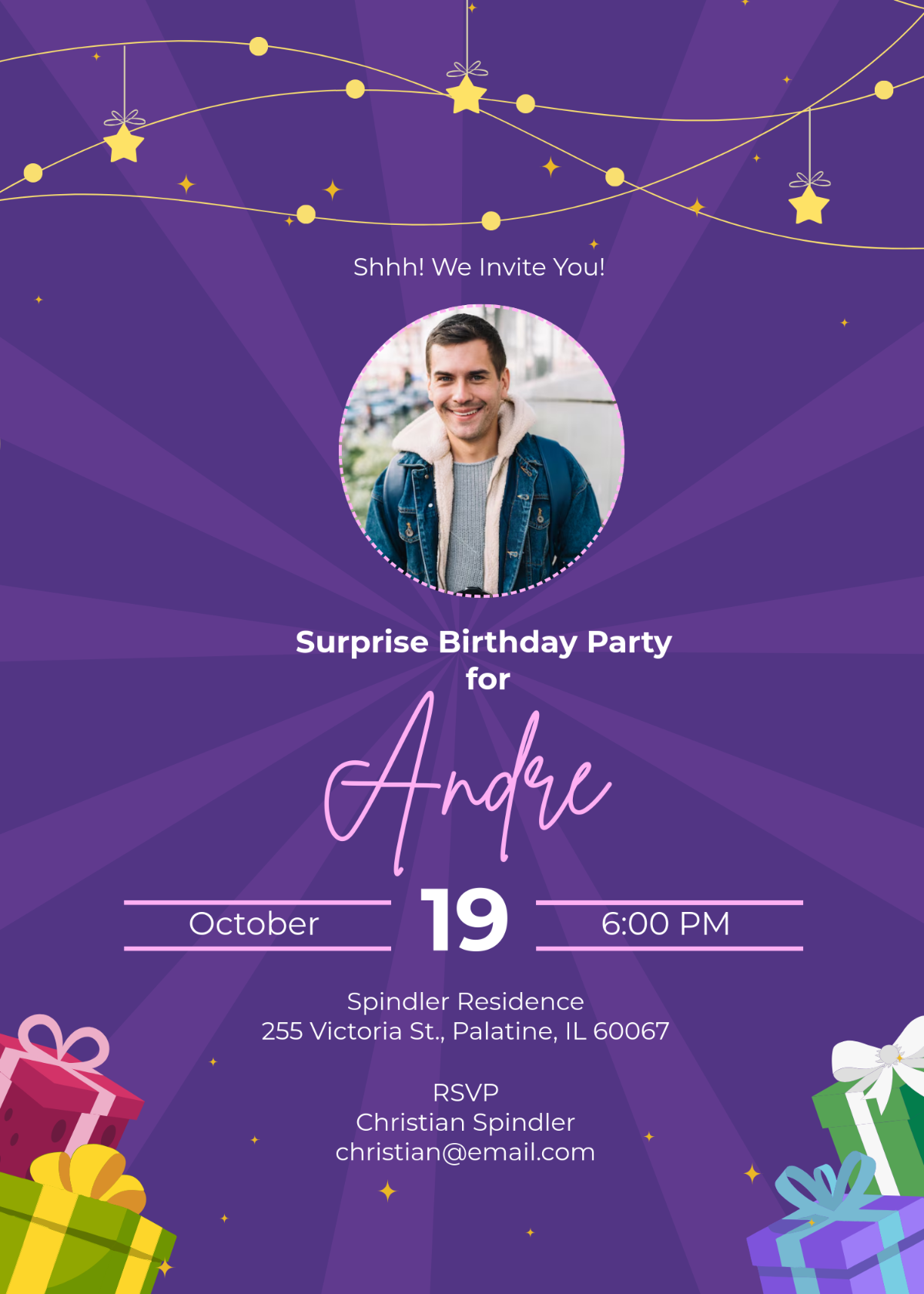 Free Surprise Purple Party Invitation Template