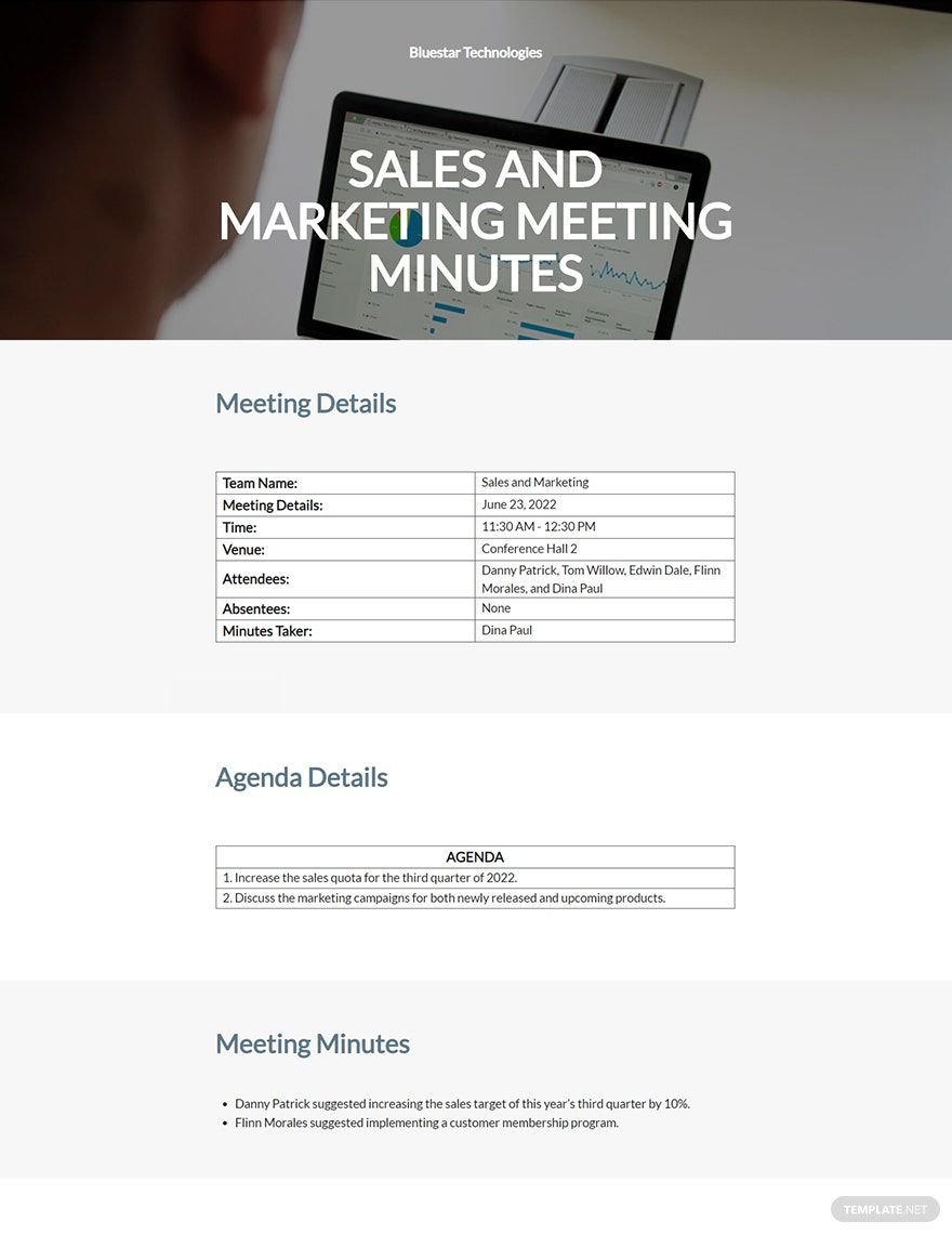 sales and marketing meeting minutes Template