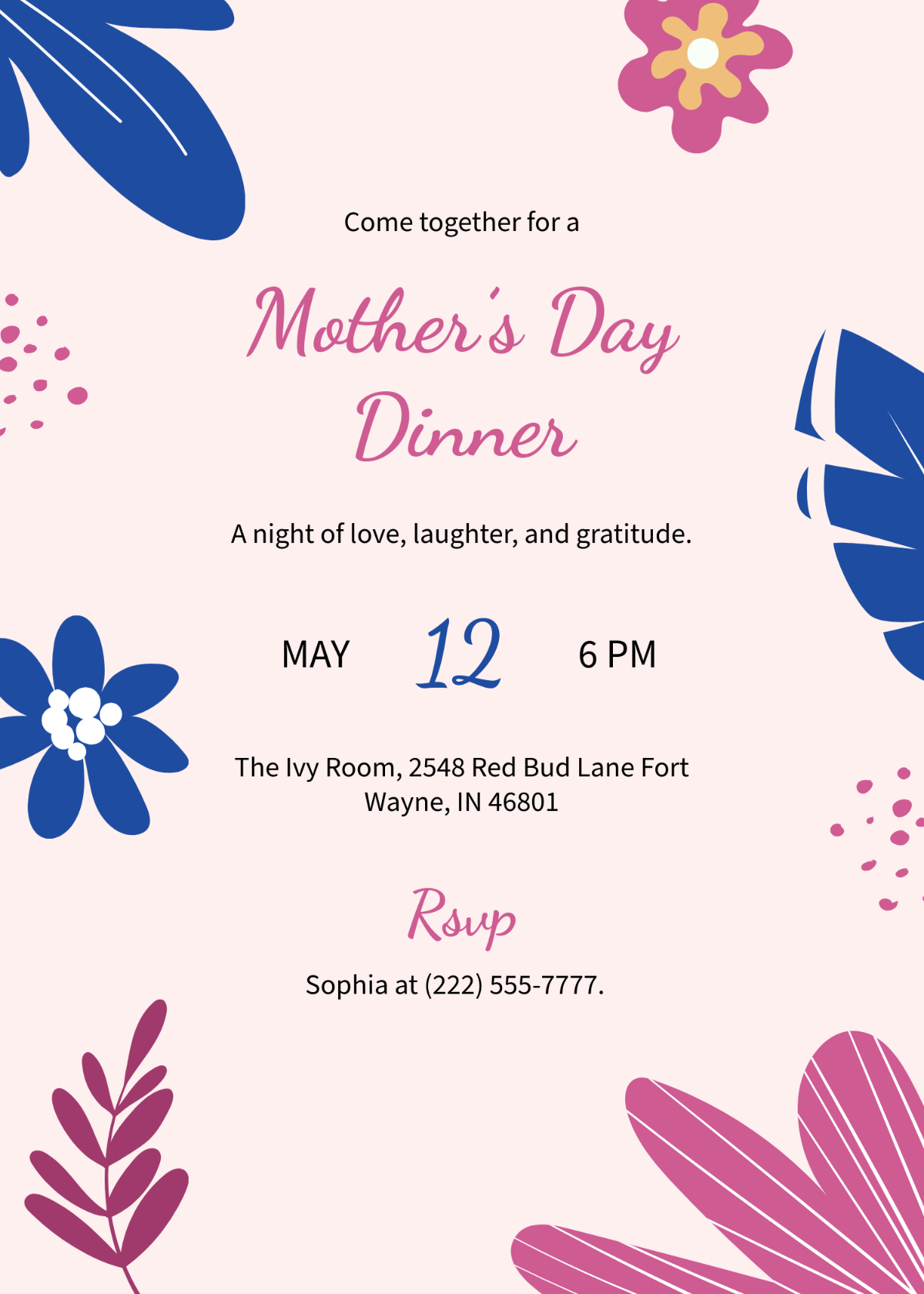 Free Mother’s Day Dinner Invitation Template