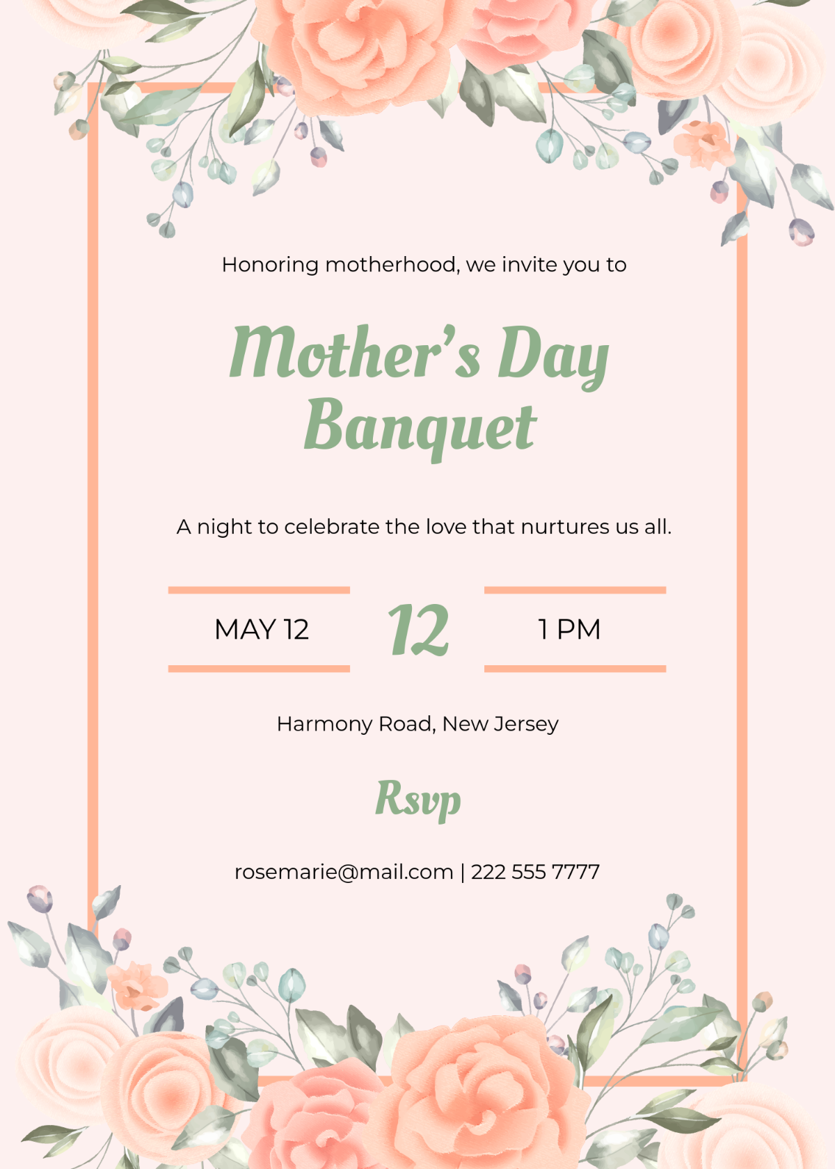 Blank Mother’s Day Banquet Invitation