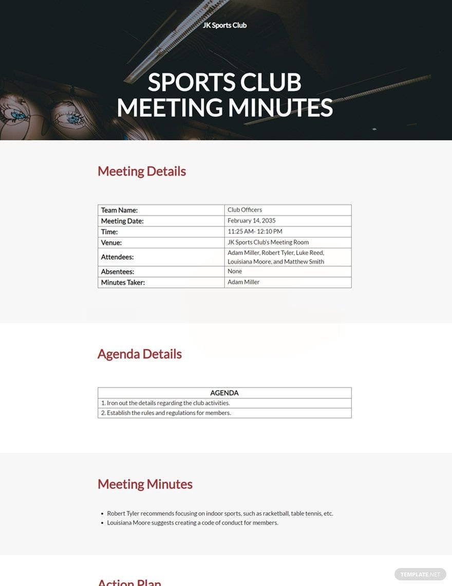 sports club meeting minutes Template