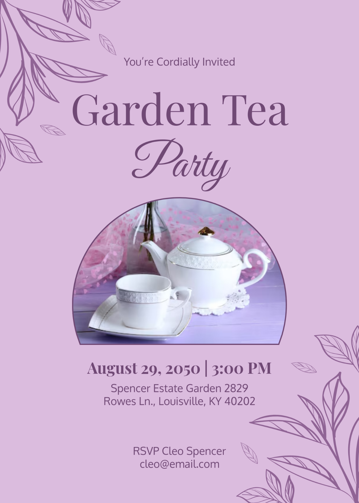 Simple Purple Tea Party Invitation